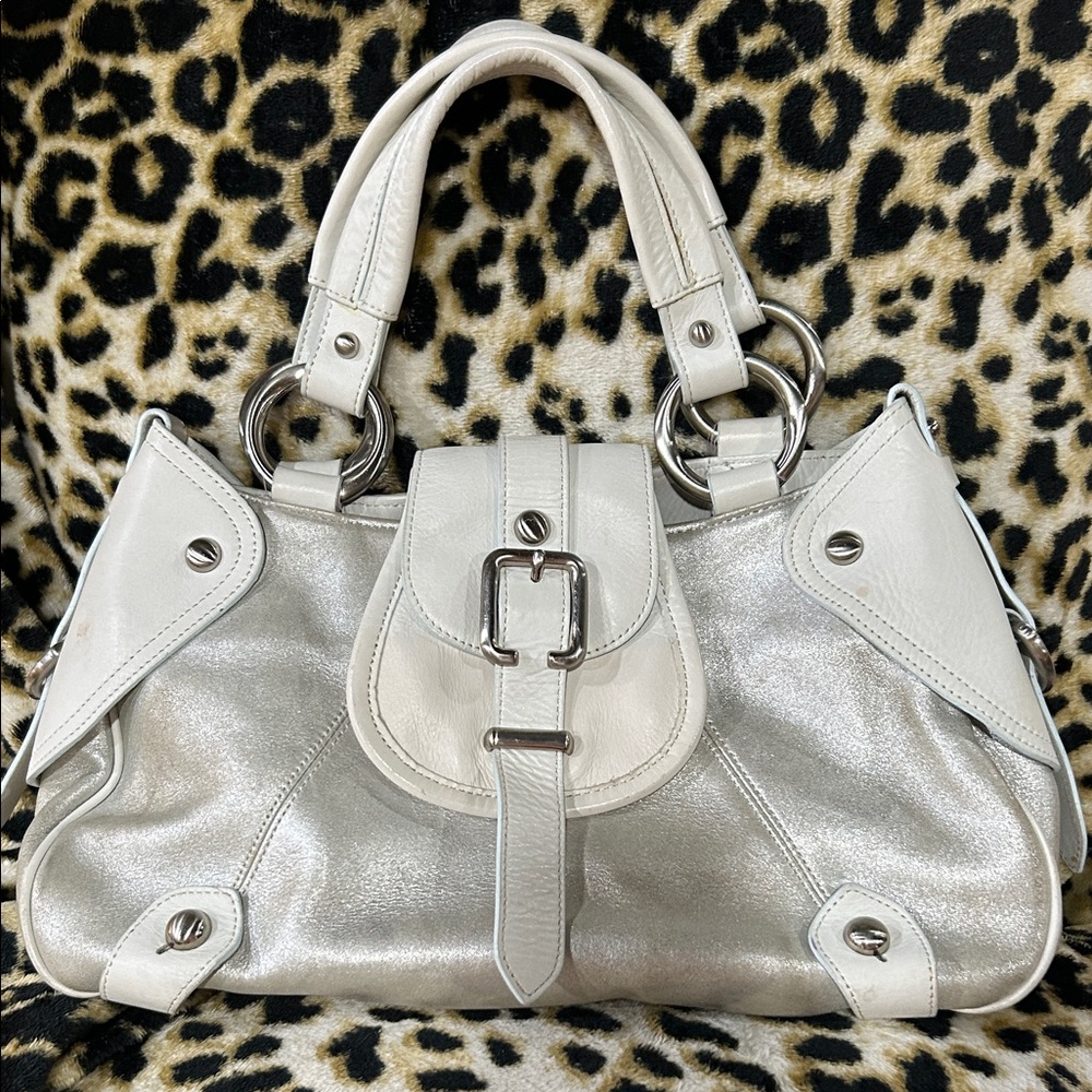 Kenneth Cole white and silver satchel